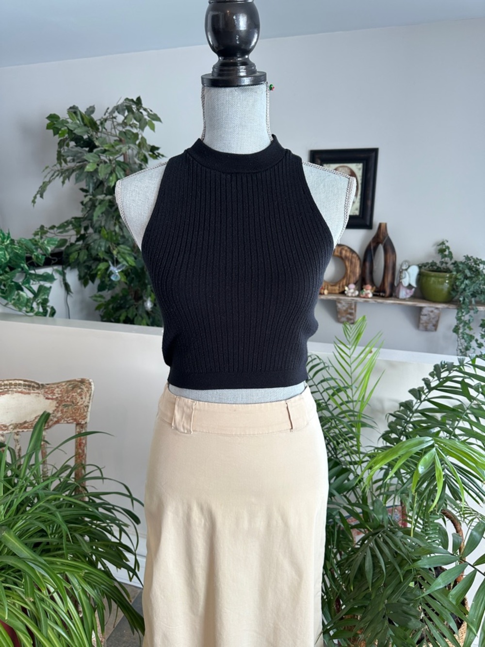 Eclipse Black Ribbed Halter Crop Top